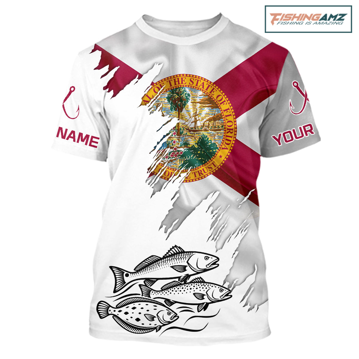 Personalized Inshore Slam Snook, Redfish,Trout Florida Flag Fishing Shirts T - Shirt For Men NHT848