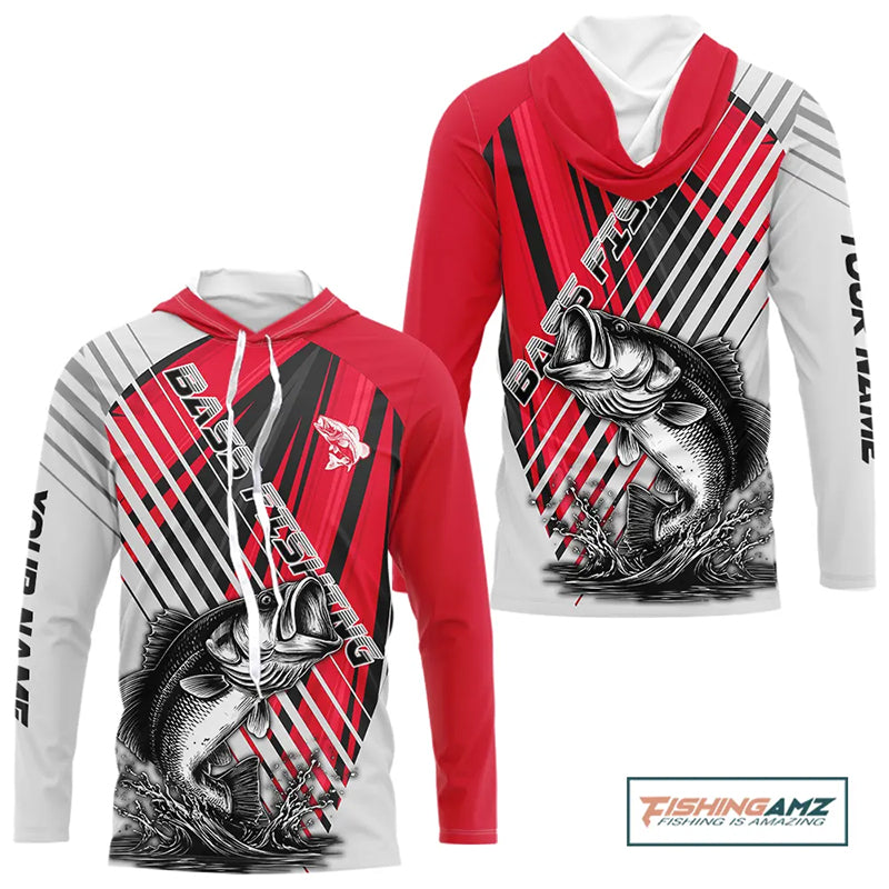 Largemouth Bass Fishing Shirts Long Sleeve Hooded Customize Name, Personalized Fishing Gift NHT381