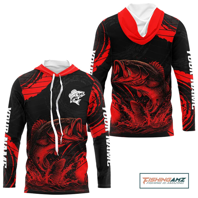 Personalized Bass Fishing Jerseys, Bass Fishing Long Sleeve Shirt| Red NHT382