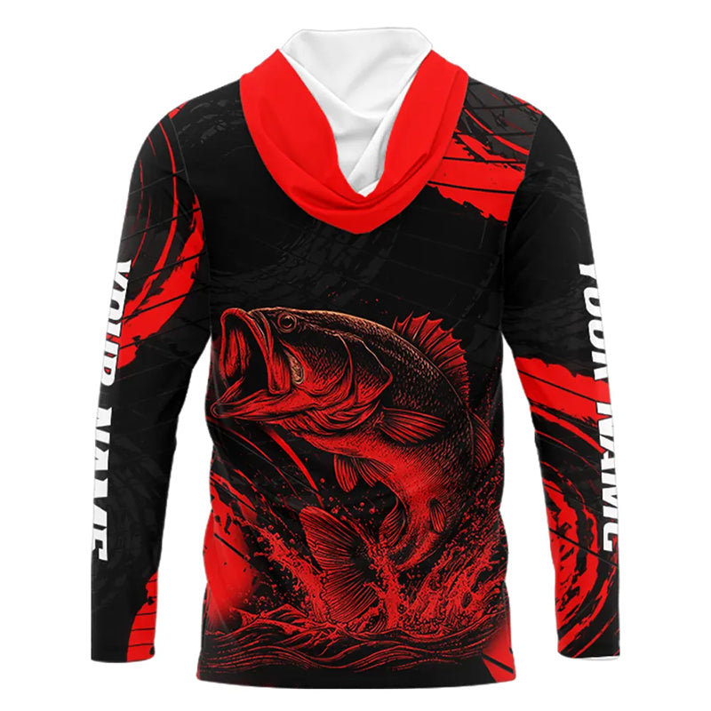 Personalized Bass Fishing Jerseys, Bass Fishing Long Sleeve Shirt| Red NHT382