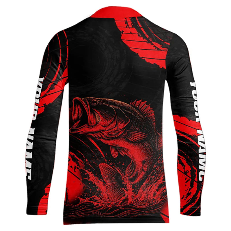 Personalized Bass Fishing Jerseys, Bass Fishing Long Sleeve Shirt| Red NHT382