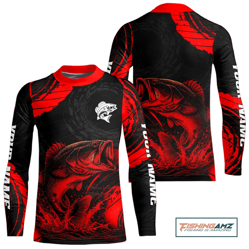 Personalized Bass Fishing Jerseys, Bass Fishing Long Sleeve Shirt| Red NHT382
