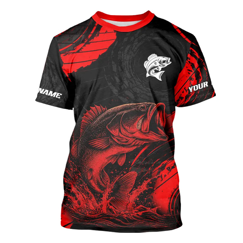 Personalized Bass Fishing Jerseys, Bass Fishing Short Sleeve Shirt| Red NHT382
