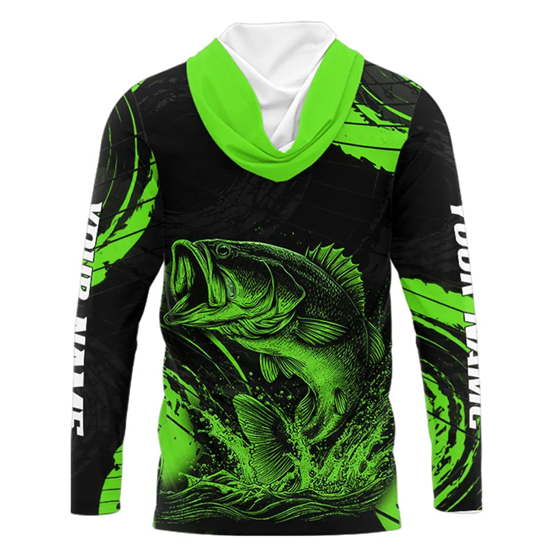 Personalized Bass Fishing Jerseys, Bass Fishing Scale Long Sleeve Shirt| Green NHT386