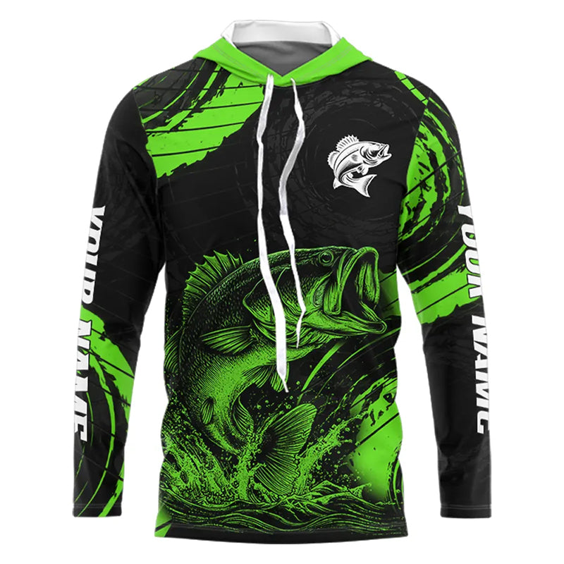 Personalized Bass Fishing Jerseys, Bass Fishing Scale Long Sleeve Shirt| Green NHT386