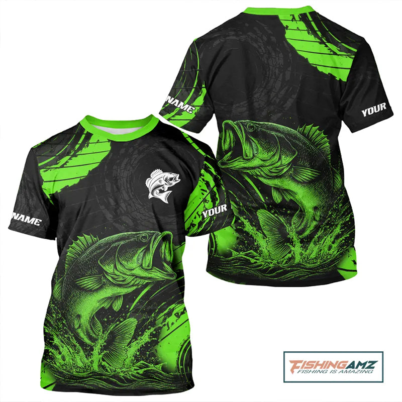 Personalized Bass Fishing Jerseys, Bass Fishing Scale Short Sleeve Shirt| Green NHT386