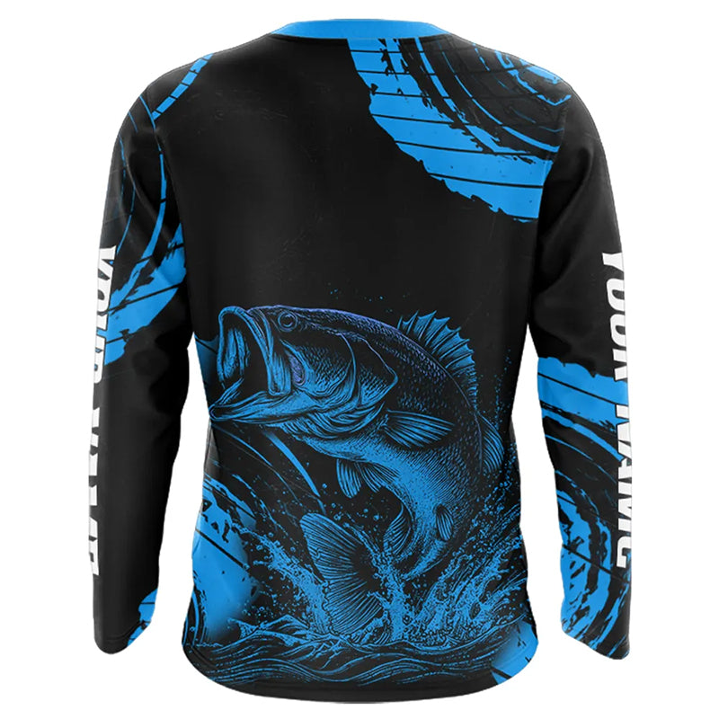 Personalized Bass Fishing Jerseys, Bass Fishing Scale Long Sleeve Shirt| Blue NHT387