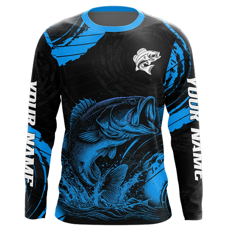 Personalized Bass Fishing Jerseys, Bass Fishing Scale Long Sleeve Shirt| Blue NHT387