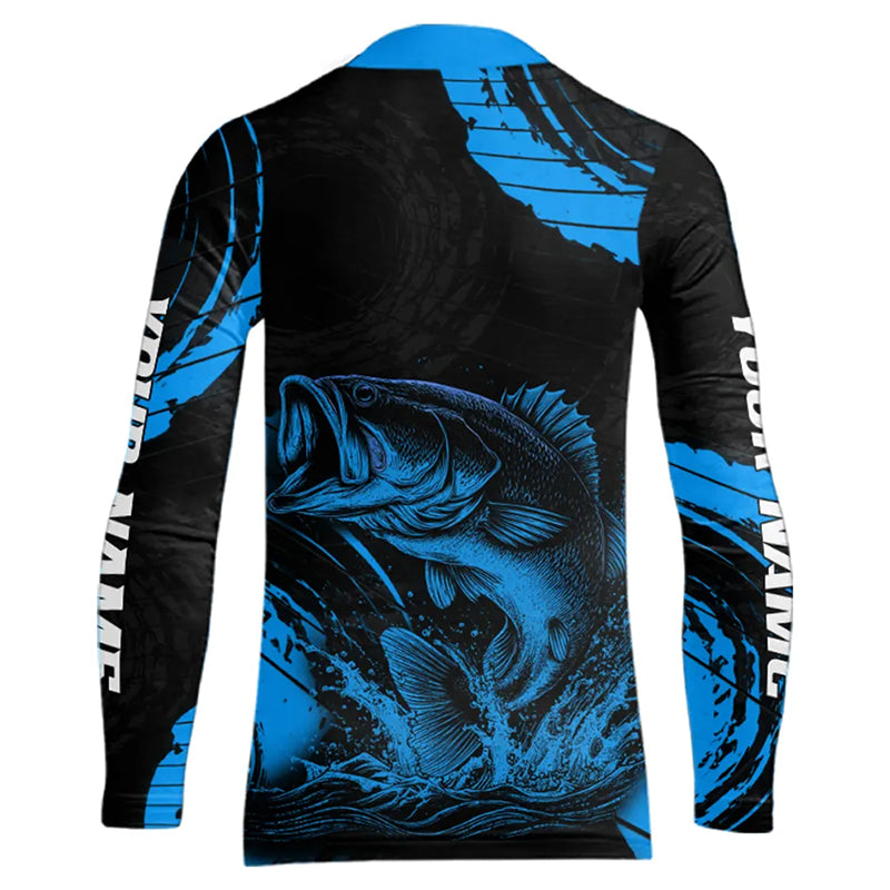 Personalized Bass Fishing Jerseys, Bass Fishing Scale Long Sleeve Shirt| Blue NHT387