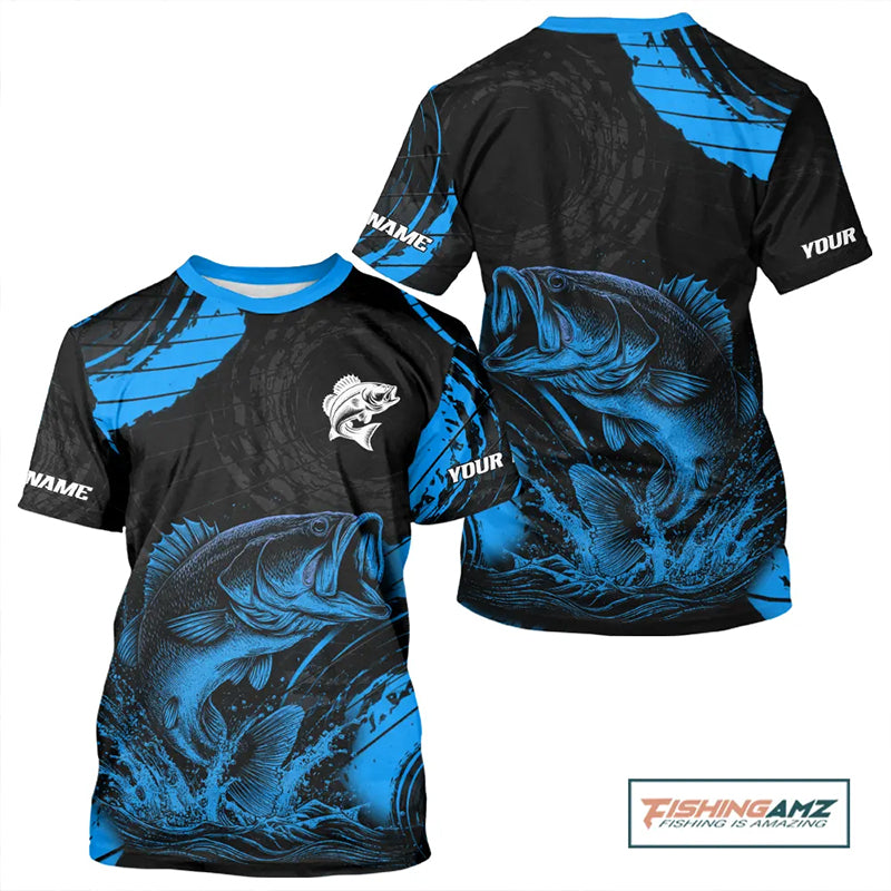 Personalized Bass Fishing Jerseys, Bass Fishing Scale Short Sleeve Shirt| Blue NHT387