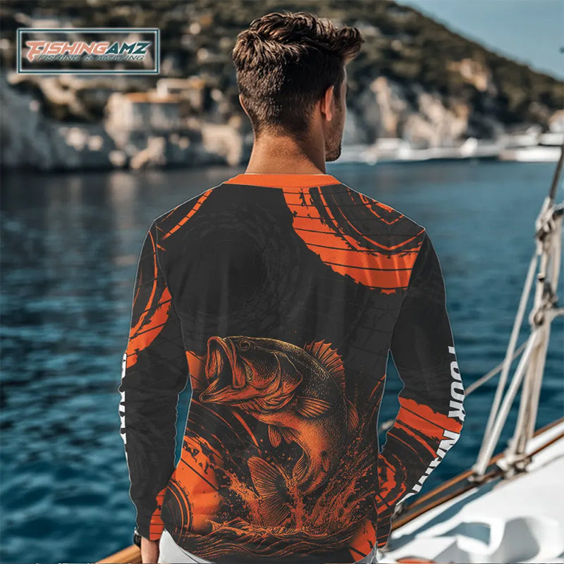 Personalized Bass Fishing Jerseys, Bass Fishing Scale Long Sleeve Shirt| Orange NHT388
