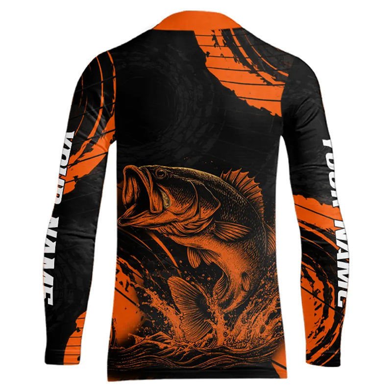 Personalized Bass Fishing Jerseys, Bass Fishing Scale Long Sleeve Shirt| Orange NHT388