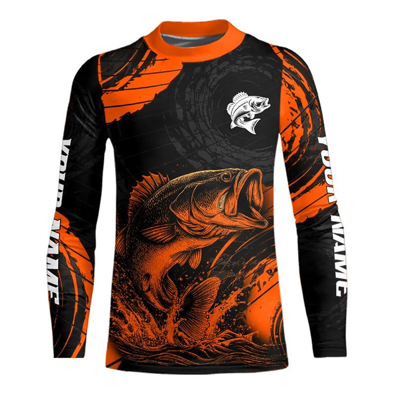 Personalized Bass Fishing Jerseys, Bass Fishing Scale Long Sleeve Shirt| Orange NHT388