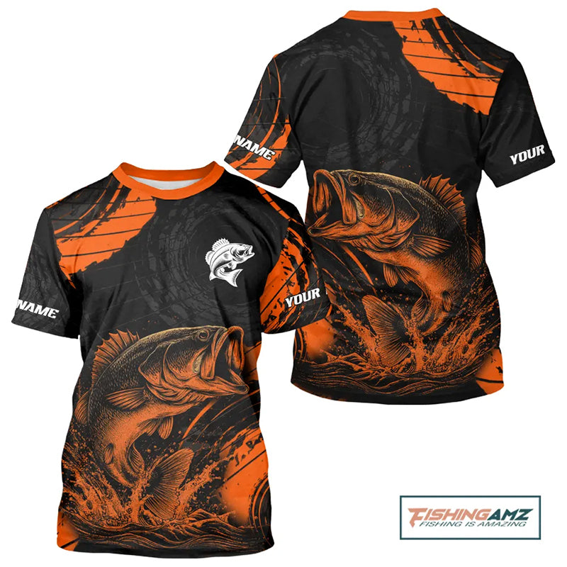 Personalized Bass Fishing Jerseys, Bass Fishing Scale Short Sleeve Shirt| Orange NHT388