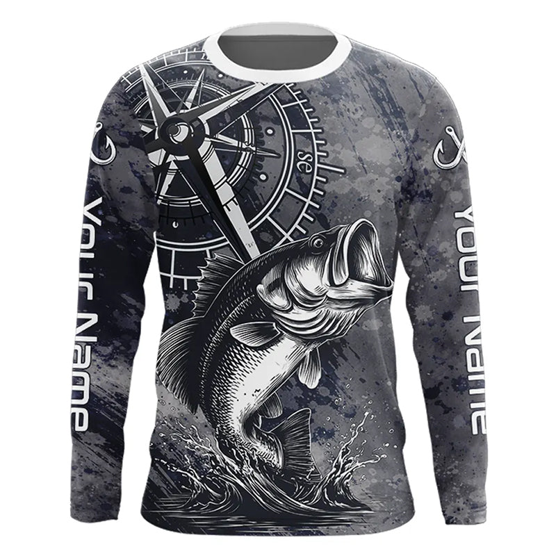 Personalized Bass Performance Fishing Shirts , Bass Compass Tournament Shirts NHT389