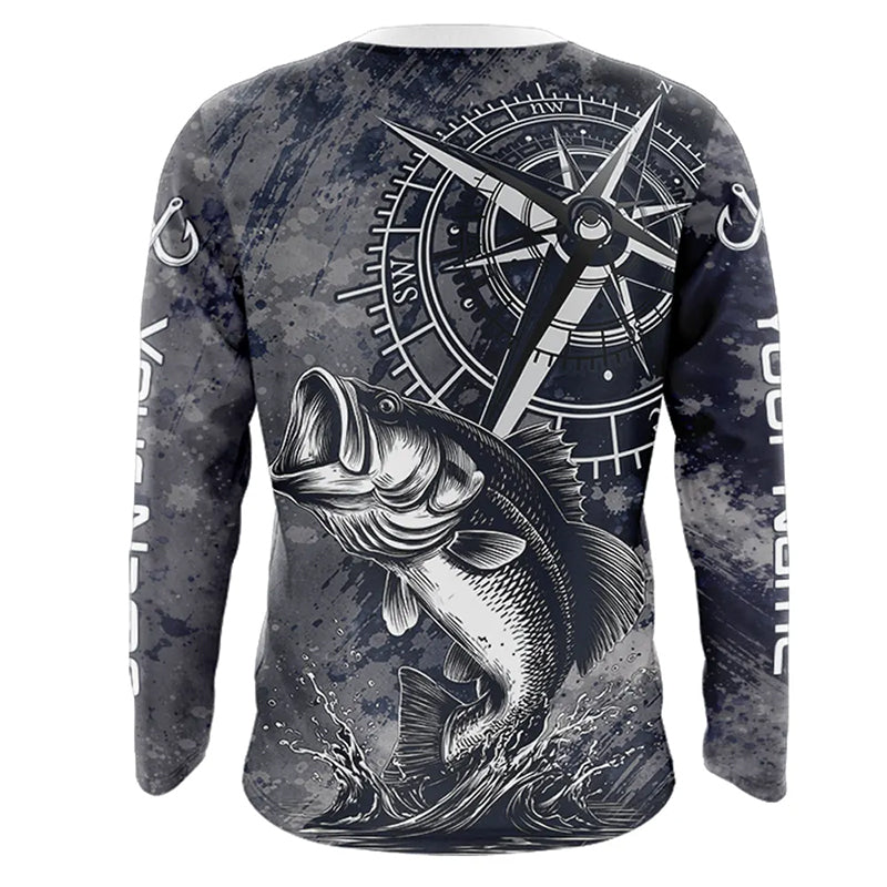Personalized Bass Performance Fishing Shirts , Bass Compass Tournament Shirts NHT389