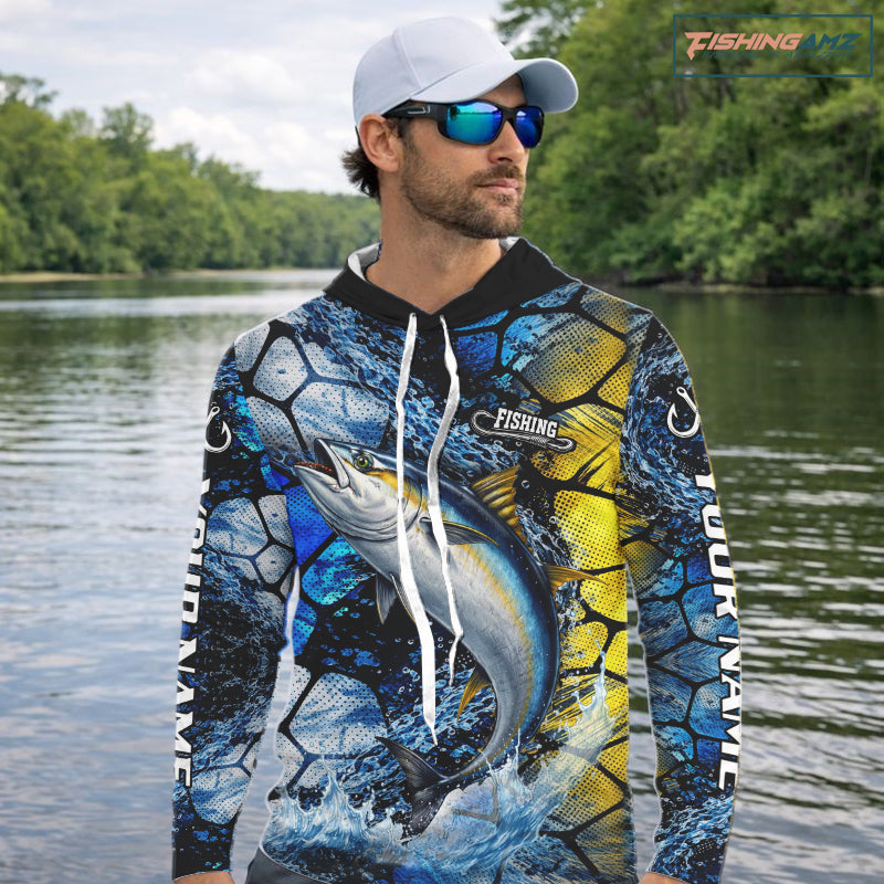 Tuna Fishing Customize Name Hooded Long Sleeve Fishing Shirts, Personalized Tuna Fishing Gift NHT438