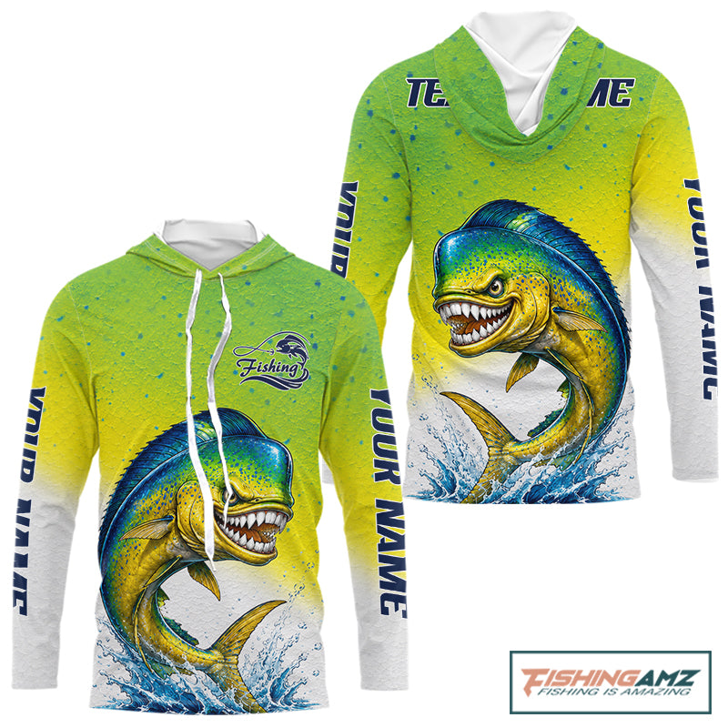 Personalized Offshore Fishing Jerseys, Mahi Mahi Angry Tournament Fishing Shirts Hooded For Men NHT1311