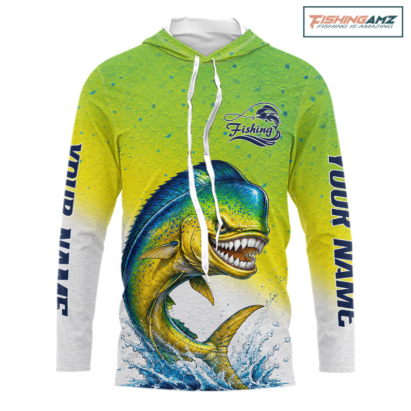 Personalized Offshore Fishing Jerseys, Mahi Mahi Angry Tournament Fishing Shirts Hooded For Men NHT1311