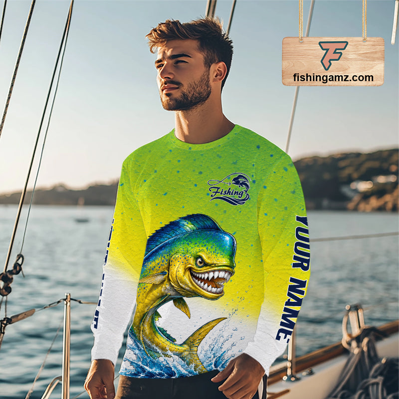 Personalized Offshore Fishing Jerseys, Mahi Mahi Angry Tournament Fishing Shirts For Men NHT1311