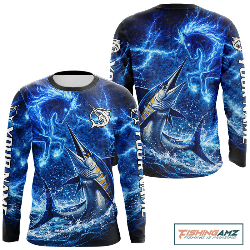 Marlin & Blue Thunder Horse Fishing Shirt Long Sleeve, Marlin Fishing Shirt For Men NHT450