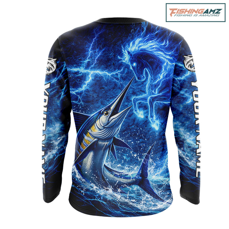 Marlin & Blue Thunder Horse Fishing Shirt Long Sleeve, Marlin Fishing Shirt For Men NHT450