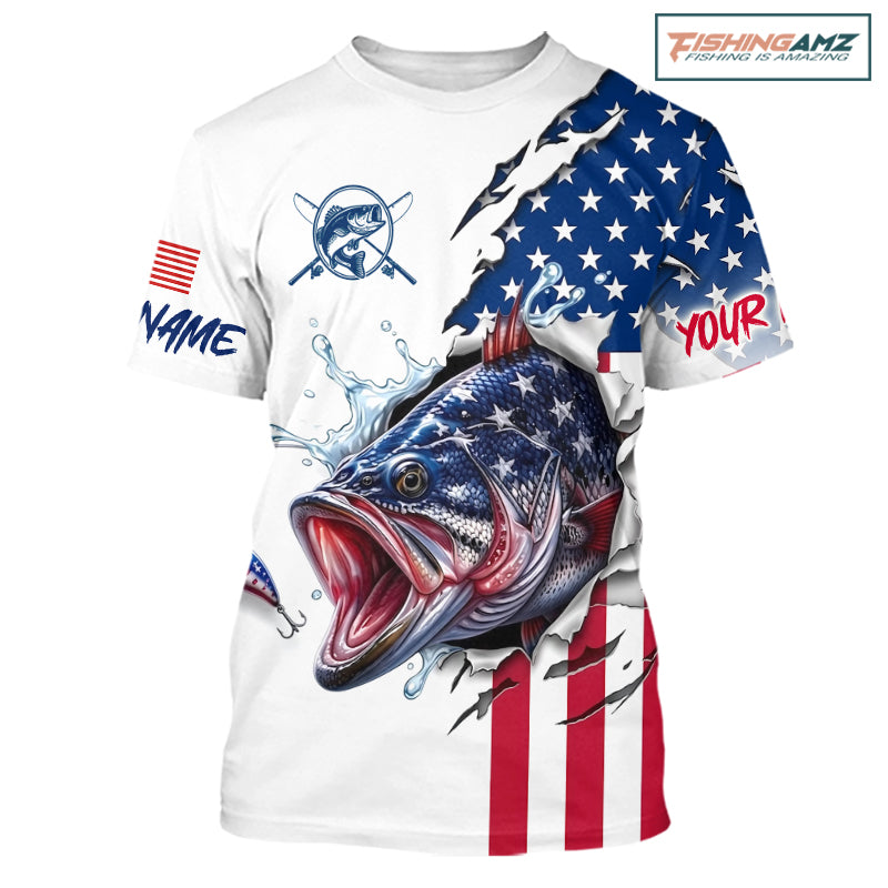 Bass Fishing T-Shirt With American Flag – USA Patriotic Angler Performance Shirt