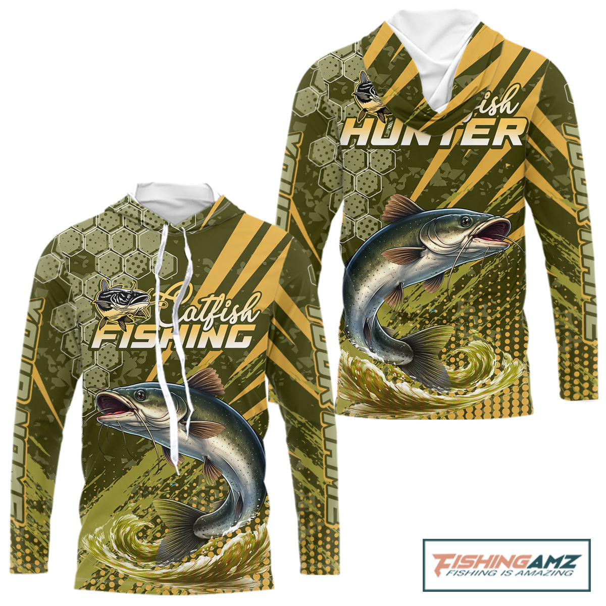 Personalized Catfish Hooded Long Sleeve Fishing Shirts, Catfish Fishing Jerseys For Men NHT522
