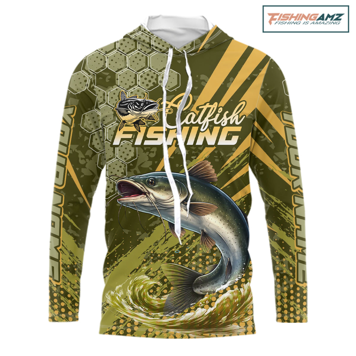 Personalized Catfish Hooded Long Sleeve Fishing Shirts, Catfish Fishing Jerseys For Men NHT522