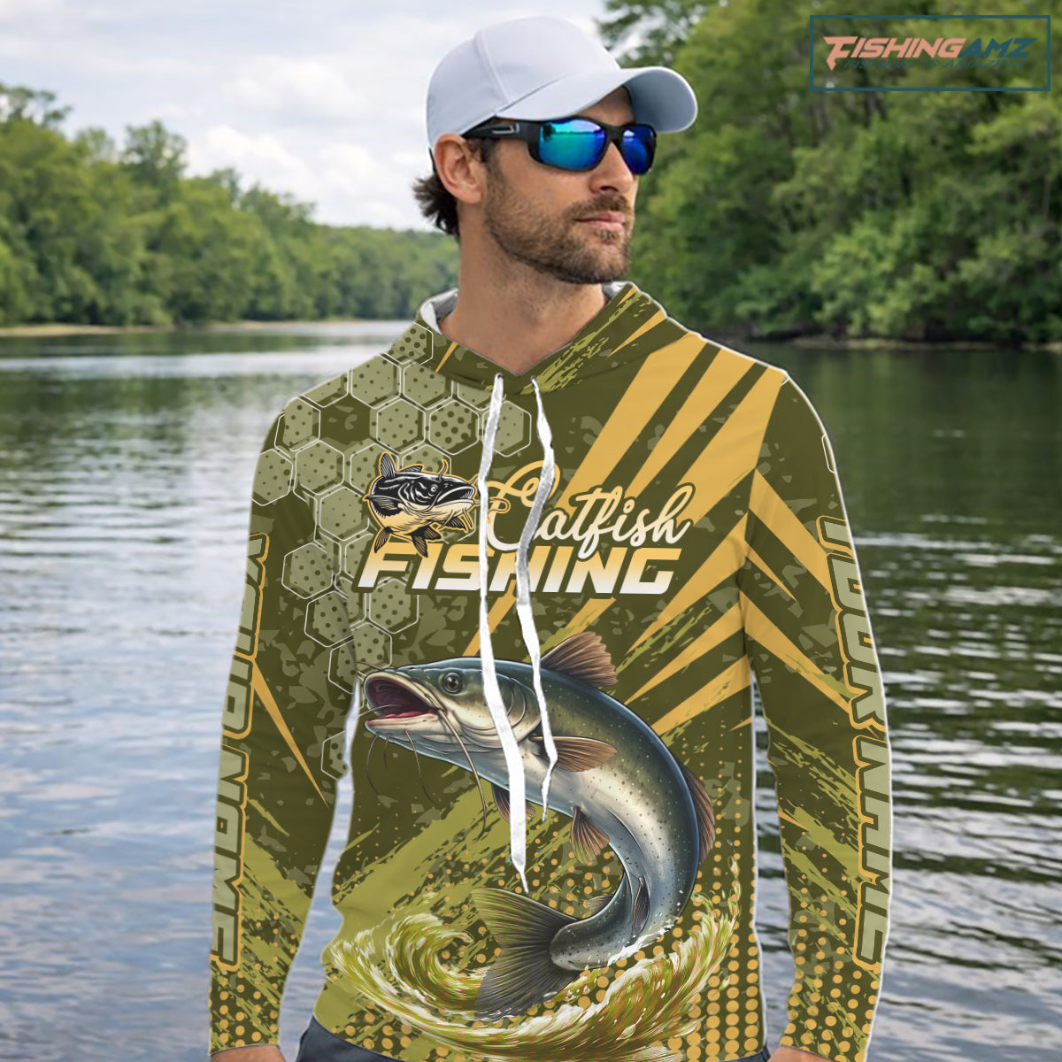 Personalized Catfish Hooded Long Sleeve Fishing Shirts, Catfish Fishing Jerseys For Men NHT522