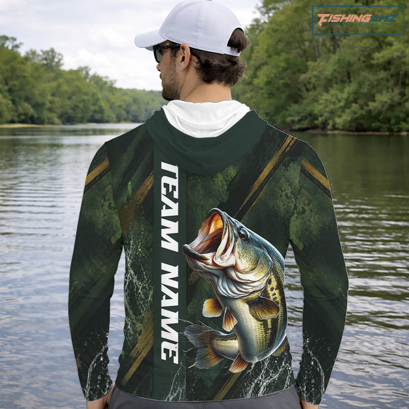 Personalized Hooded Bass Fishing Jersey – Green Angler Shirt Custom Name, Fishing Gift For Men NHT874