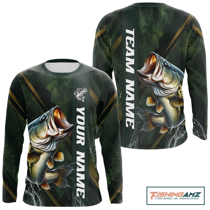 Personalized Bass Fishing Jersey – Green Angler Shirt Custom Name, Fishing Gift For Men NHT874