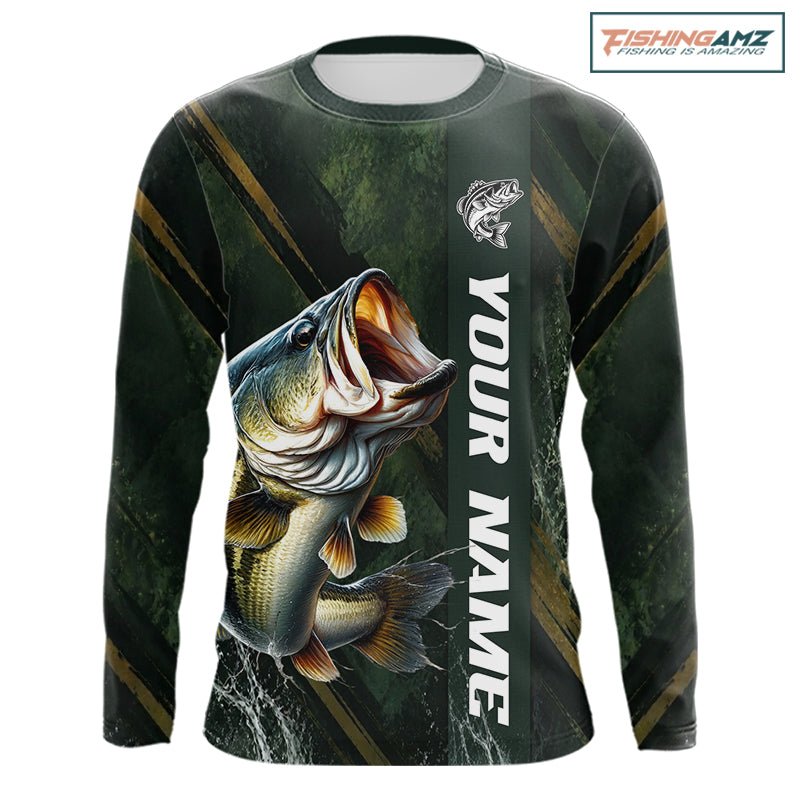 Personalized Bass Fishing Jersey – Green Angler Shirt Custom Name, Fishing Gift For Men NHT874