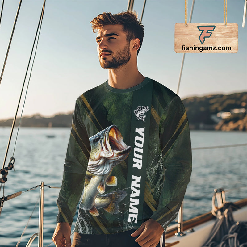 Personalized Bass Fishing Jersey – Green Angler Shirt Custom Name, Fishing Gift For Men NHT874