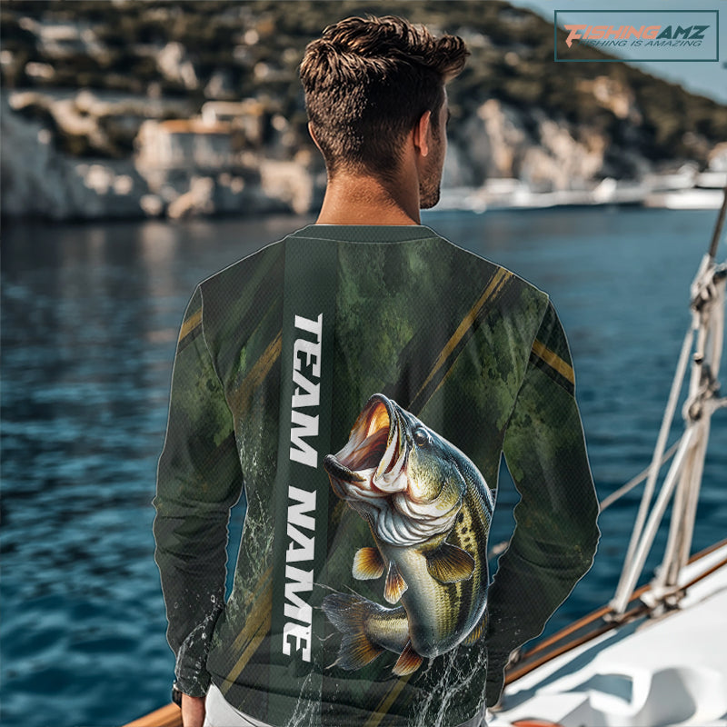 Personalized Bass Fishing Jersey – Green Angler Shirt Custom Name, Fishing Gift For Men NHT874