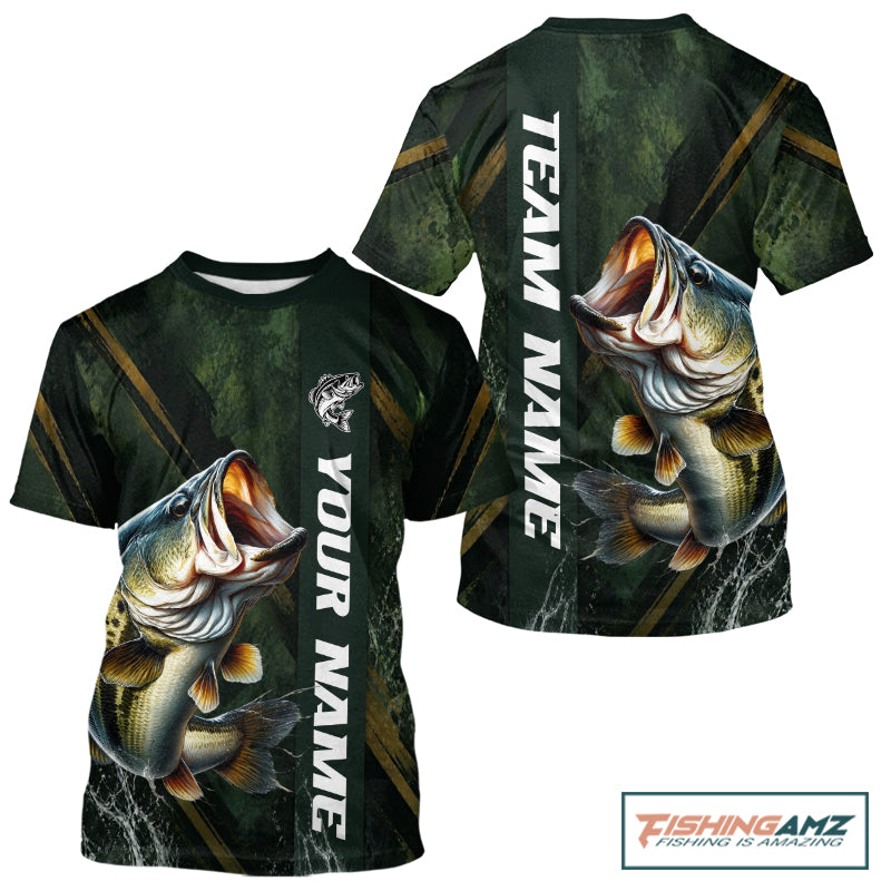 Personalized  T-shirts Bass Fishing Jersey – Green Angler Shirt Custom Name, Fishing Gift For Men NHT874