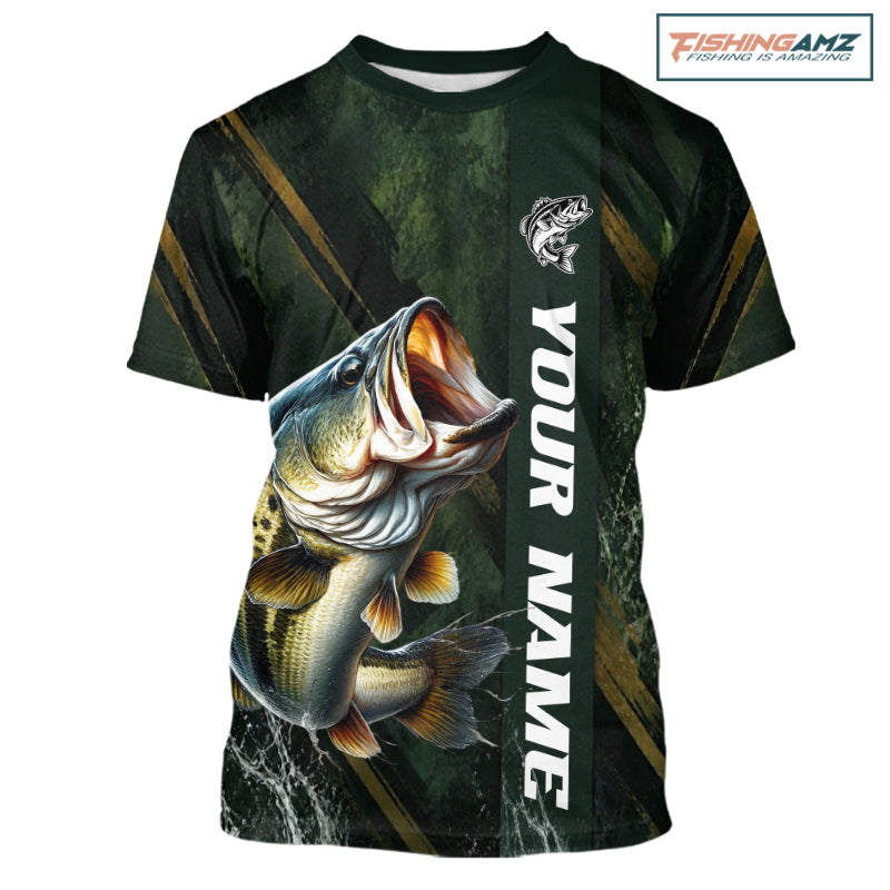 Personalized  T-shirts Bass Fishing Jersey – Green Angler Shirt Custom Name, Fishing Gift For Men NHT874