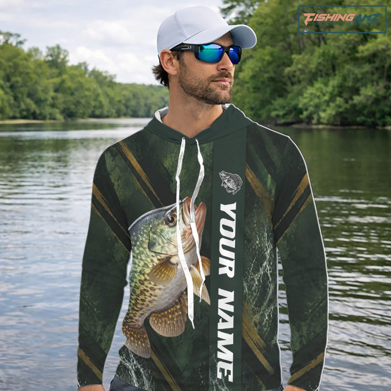 Personalized Hooded Crappie Fishing Jersey – Green Angler Shirt Custom Name, Fishing Gift For Men NHT875