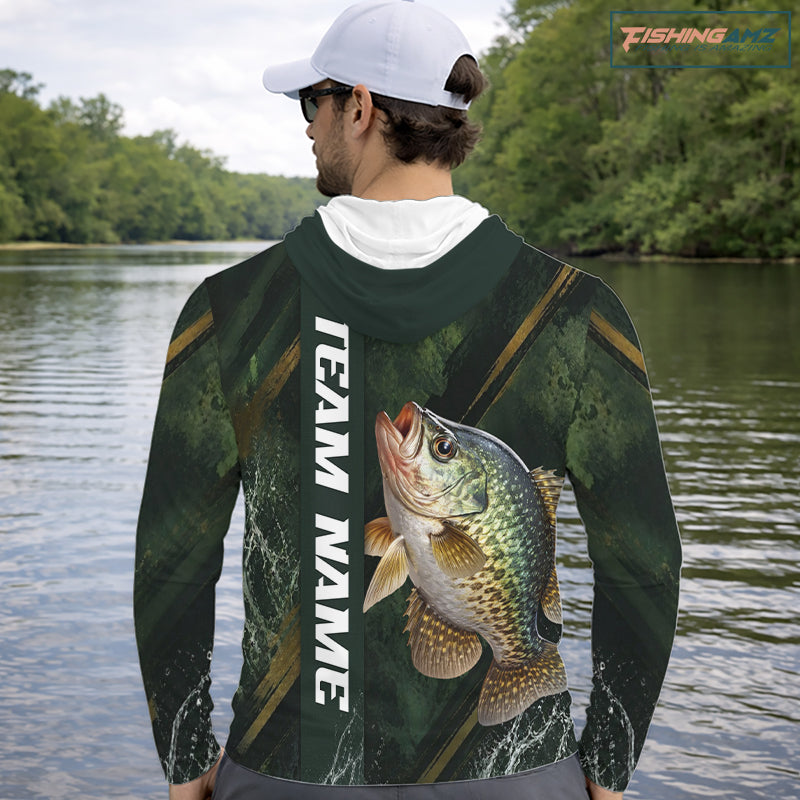 Personalized Hooded Crappie Fishing Jersey – Green Angler Shirt Custom Name, Fishing Gift For Men NHT875