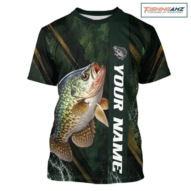 Personalized T-shirts Crappie Fishing Jersey – Green Angler Shirt Custom Name, Fishing Gift For Men