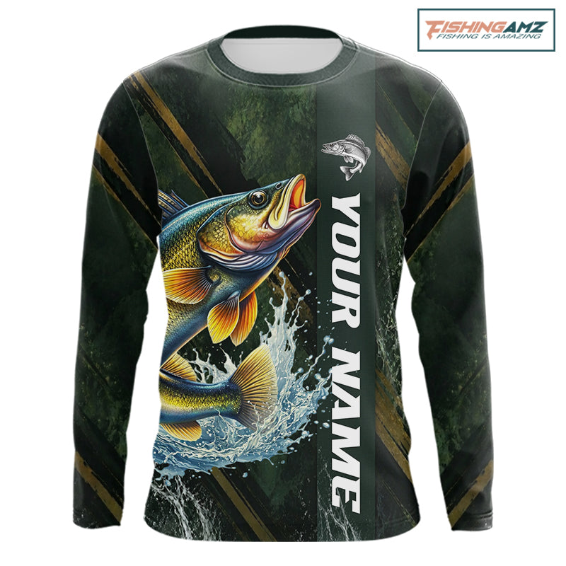 Personalized Walleye Fishing Jersey – Green Angler Shirt Custom Name, Fishing Gift For Men NHT876