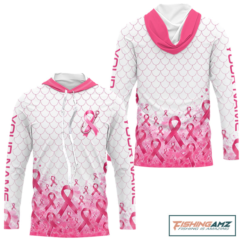 Breast Cancer Awareness Fishing Shirt Long Sleeve Hooded Pink Ribbon Fishing Jersey For Women, Men NHT1498