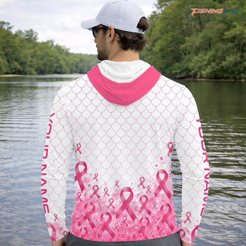 Breast Cancer Awareness Fishing Shirt Long Sleeve Hooded Pink Ribbon Fishing Jersey For Women, Men NHT1498