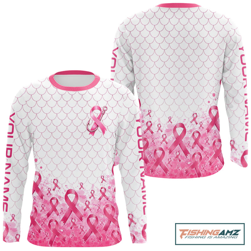 Breast Cancer Awareness Fishing Shirt Long Sleeve Pink Ribbon Fishing Jersey For Women, Men NHT1498
