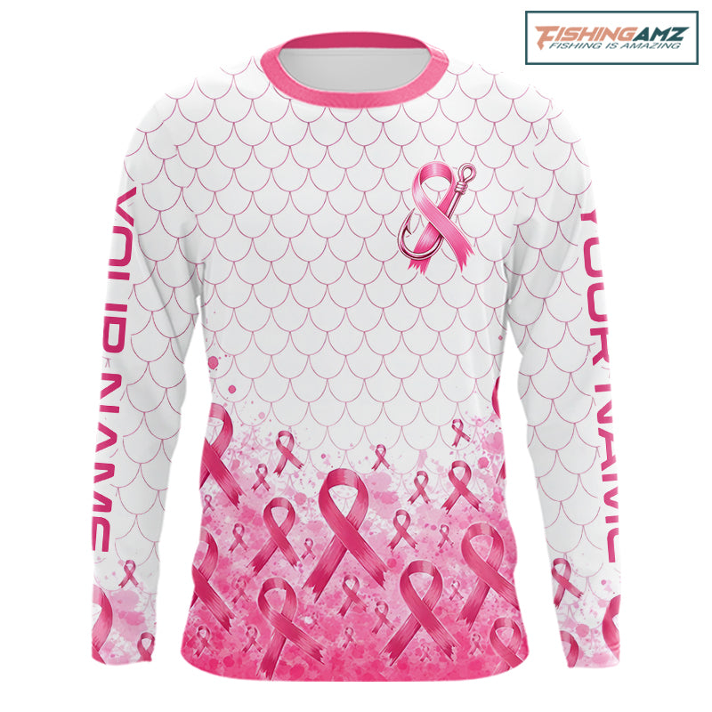 Breast Cancer Awareness Fishing Shirt Long Sleeve Pink Ribbon Fishing Jersey For Women, Men NHT1498