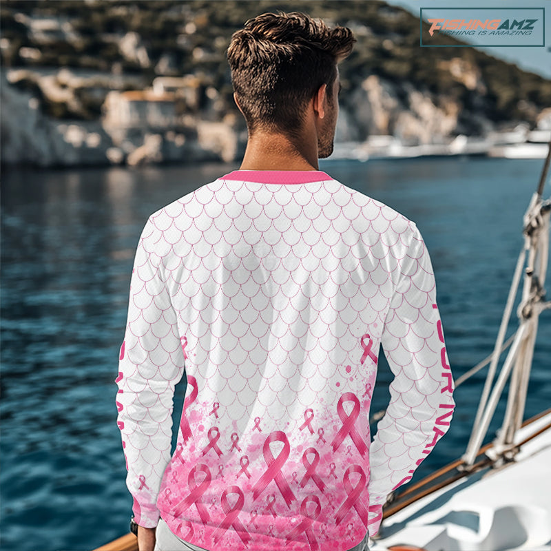 Breast Cancer Awareness Fishing Shirt Long Sleeve Pink Ribbon Fishing Jersey For Women, Men NHT1498