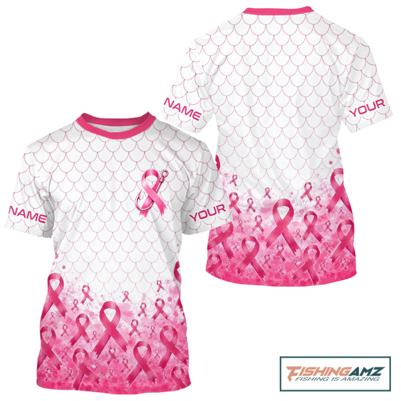 Breast Cancer Awareness Fishing Shirt Short Sleeve Pink Ribbon Fishing Jersey For Women, Men NHT1498
