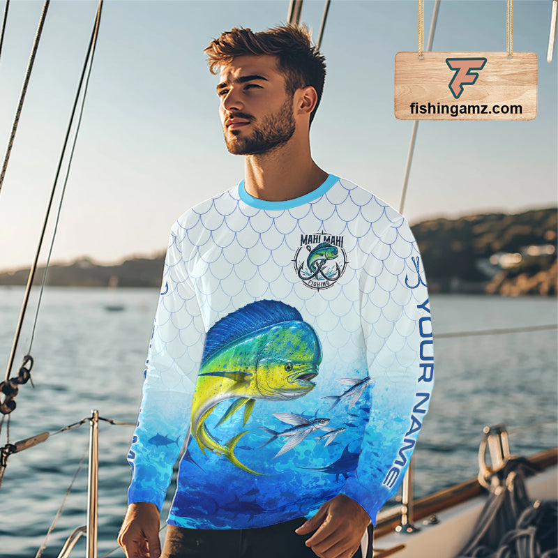 Custom Mahi Mahi Fishing Shirt Long Sleeve, Personalized Dorado Fishing Jersey For Men NHT1499