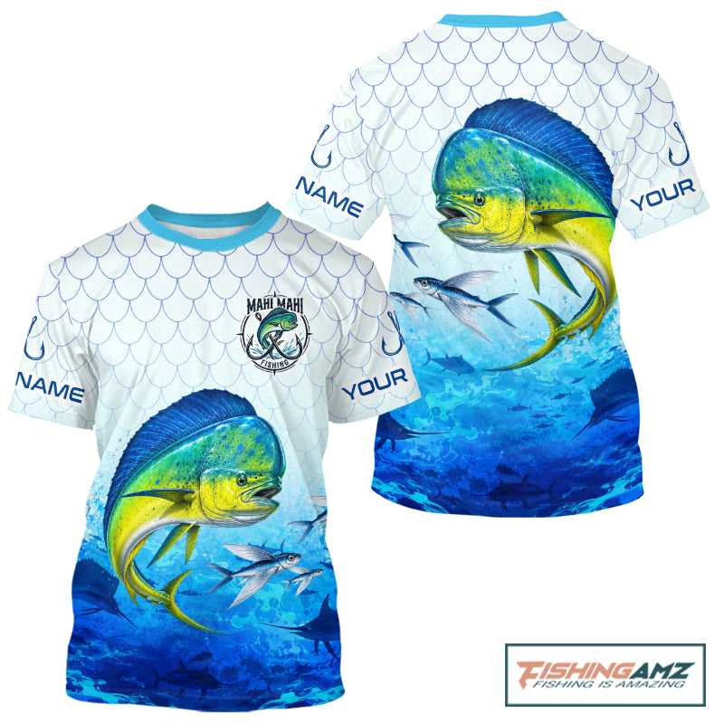 Custom Mahi Mahi Fishing Shirt Short Sleeve, Personalized Dorado Fishing Jersey For Men NHT1499