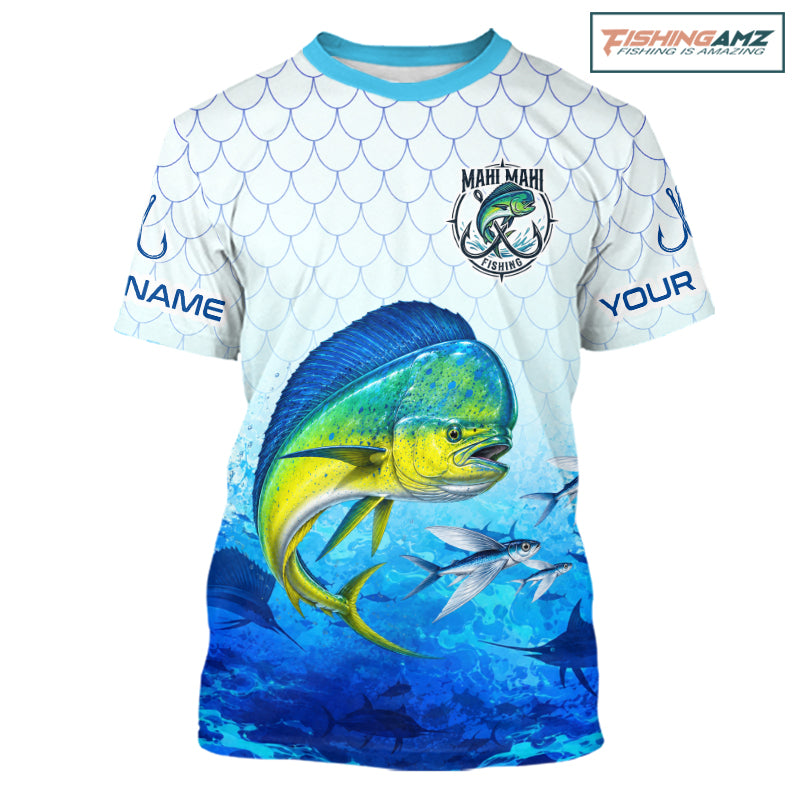 Custom Mahi Mahi Fishing Shirt Short Sleeve, Personalized Dorado Fishing Jersey For Men NHT1499
